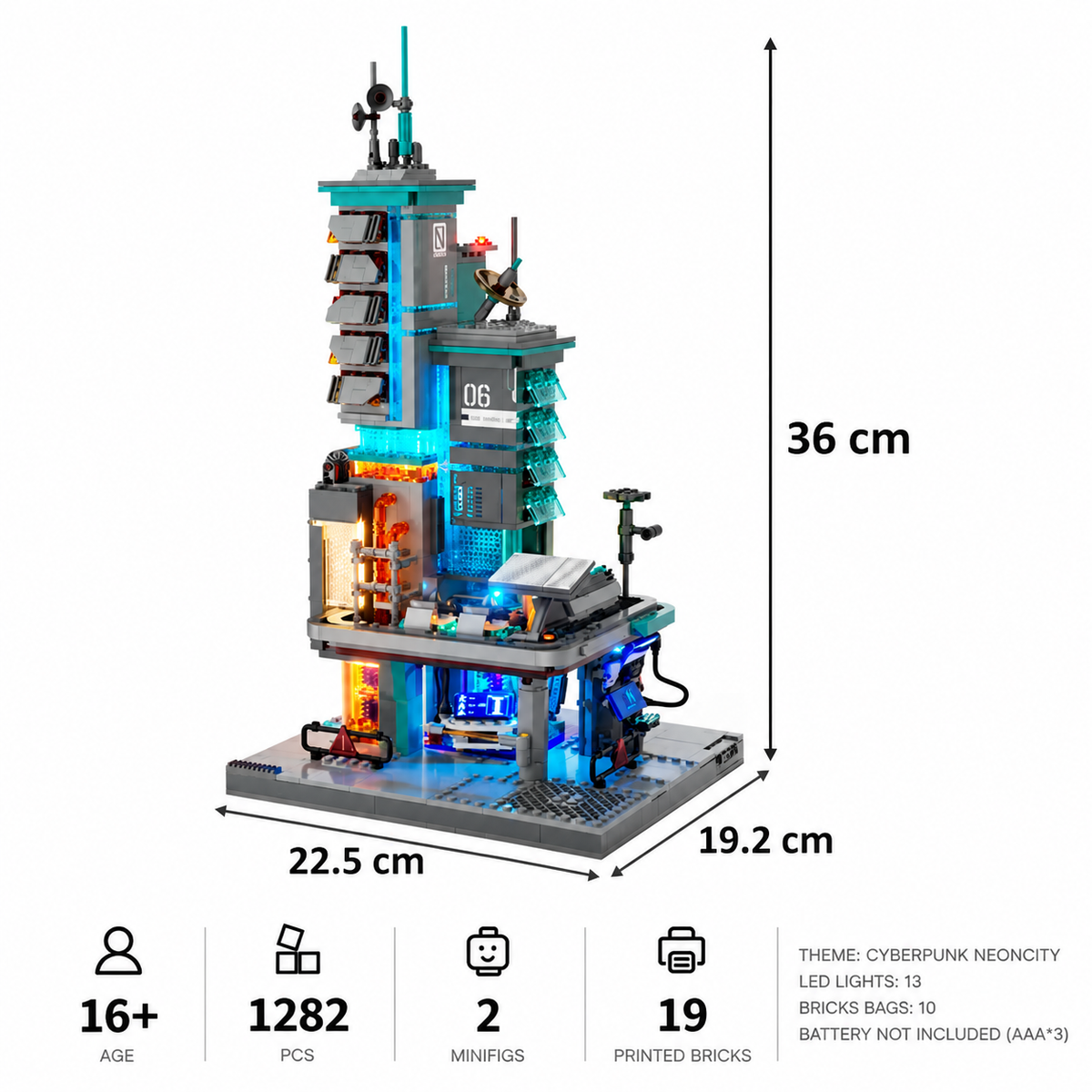 Lumibricks 17010 Cyberpunk Neoncity – Neon Tech Station Building Blocks with LED Lights | 1282 Pieces