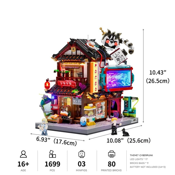Lumibricks 17015 Cyberpunk Neoncity – Manga Shop Building Blocks with LED Lights | 1699 Pieces