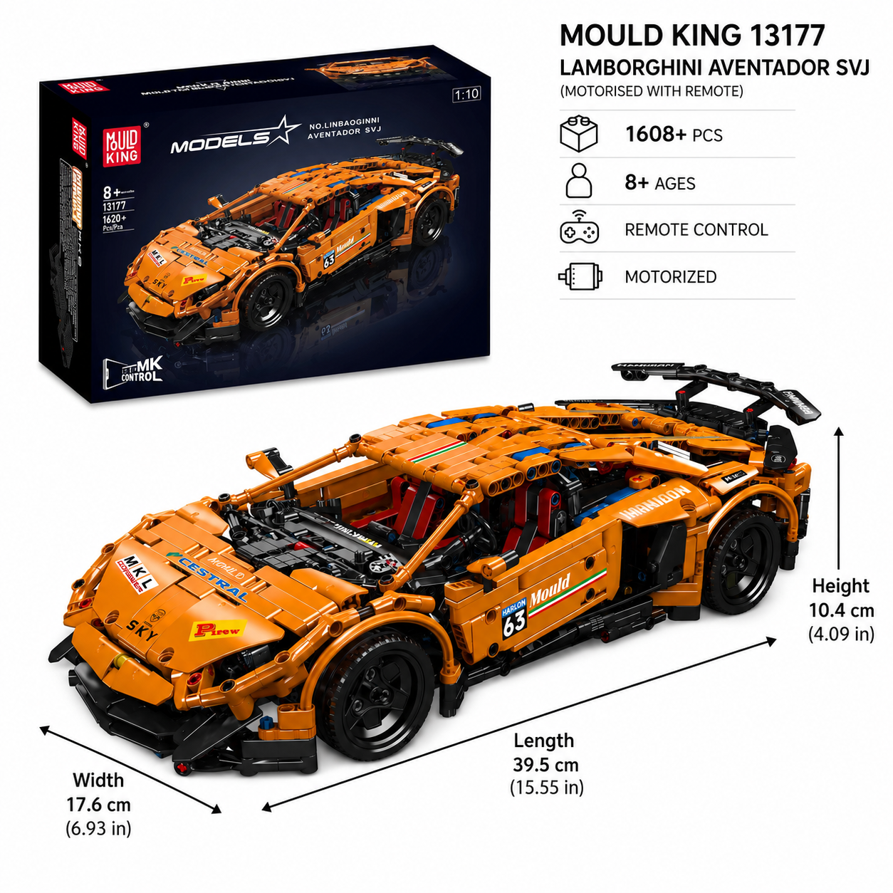 Mould King 13177 Lamborghini Aventador SVJ (1608PCS)(Motorised with Remote)