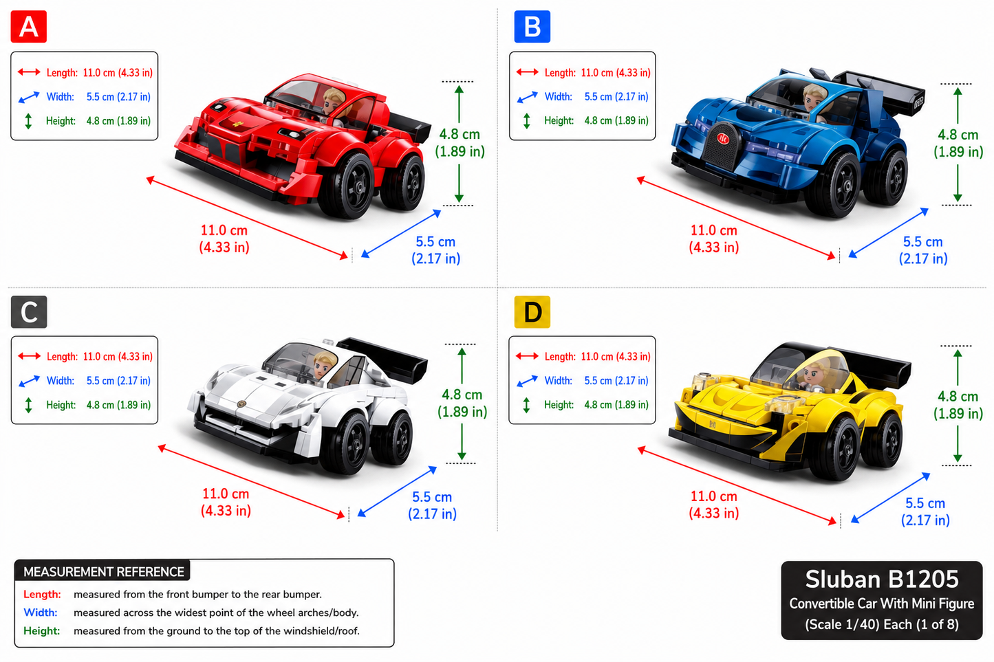 Sluban B1203 Super Cars Hatchback With Mini Figure (Scale 1/40) Each (1 of 8)