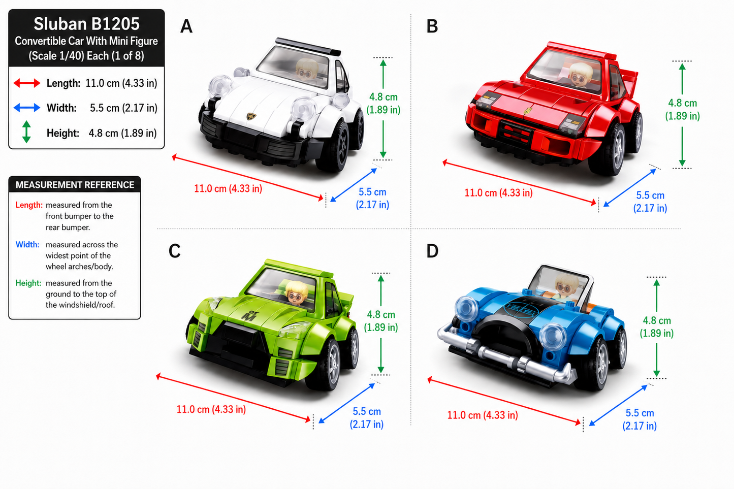 Sluban B1205 Convertible Car With Mini Figure (Scale 1/40) Each (1 of 8)