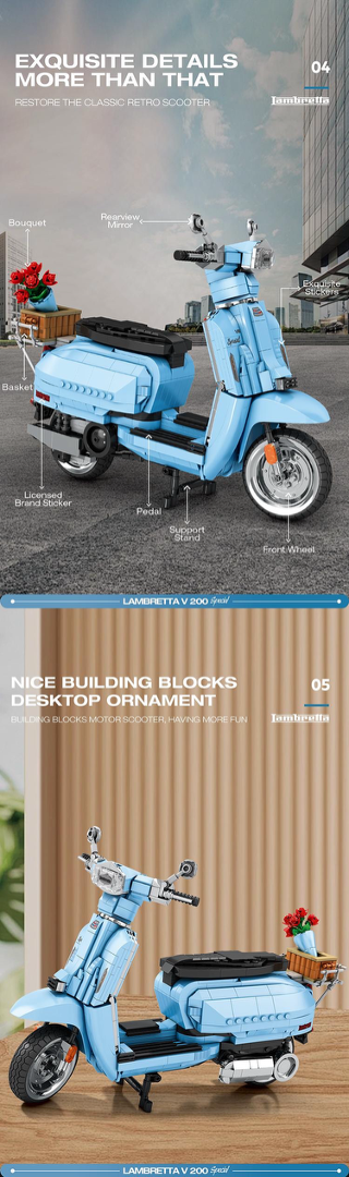 REOBRIX 11037 Retro Scooter (Blue)(1169Pcs)