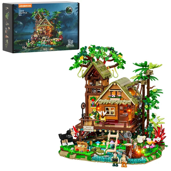 Lumibricks 10015 Misty Forest Cabin – Retro House Building Blocks with LED Lights & Mist Effect | 2867 Pieces