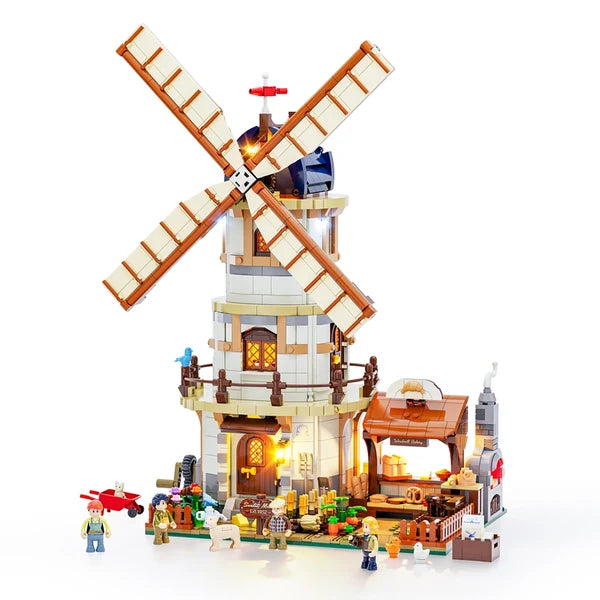 Lumibricks 16012 Dutch Windmill Millhouse – Farm Life Building Blocks with LED Lights | 2297 Pieces