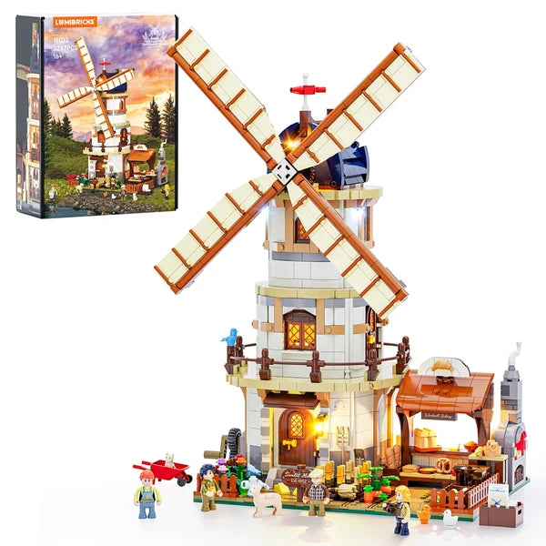 Lumibricks 16012 Dutch Windmill Millhouse – Farm Life Building Blocks with LED Lights | 2297 Pieces