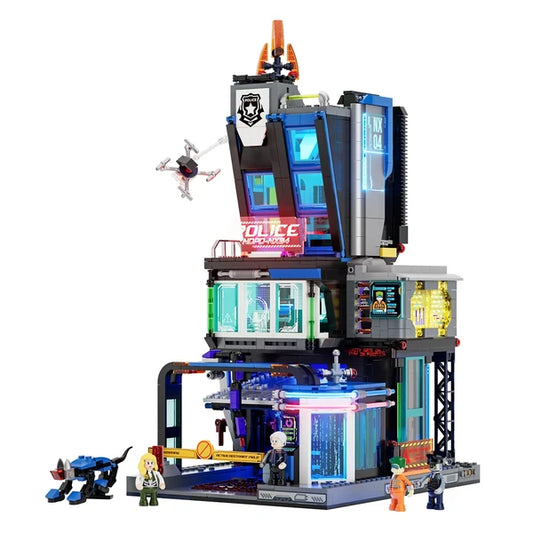 Lumibricks 17009 Cyberpunk Neoncity – Cyberpunk Police HQ Building Blocks with LED Lights | 1716 Pieces