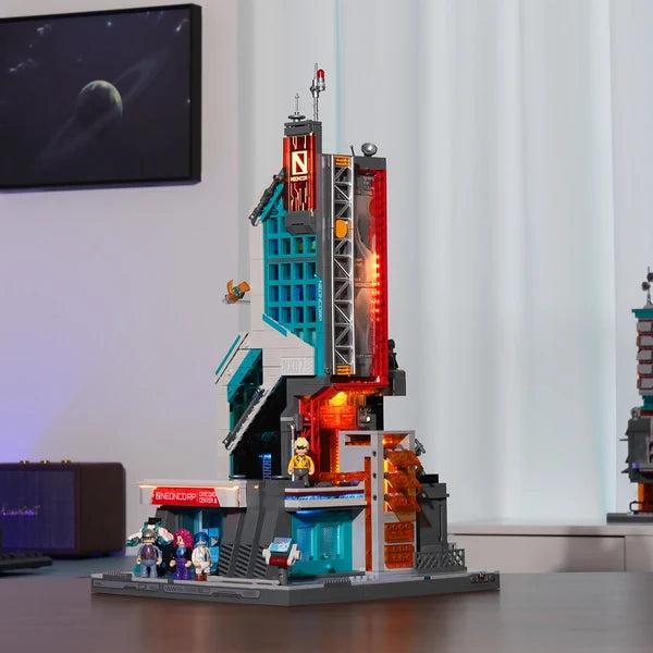 Lumibricks 17011 Cyberpunk Neoncity – Neon Tech Tower Building Blocks with LED Lights | 2227 Pieces