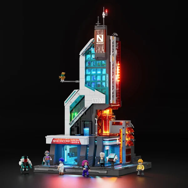 Lumibricks 17011 Cyberpunk Neoncity – Neon Tech Tower Building Blocks with LED Lights | 2227 Pieces