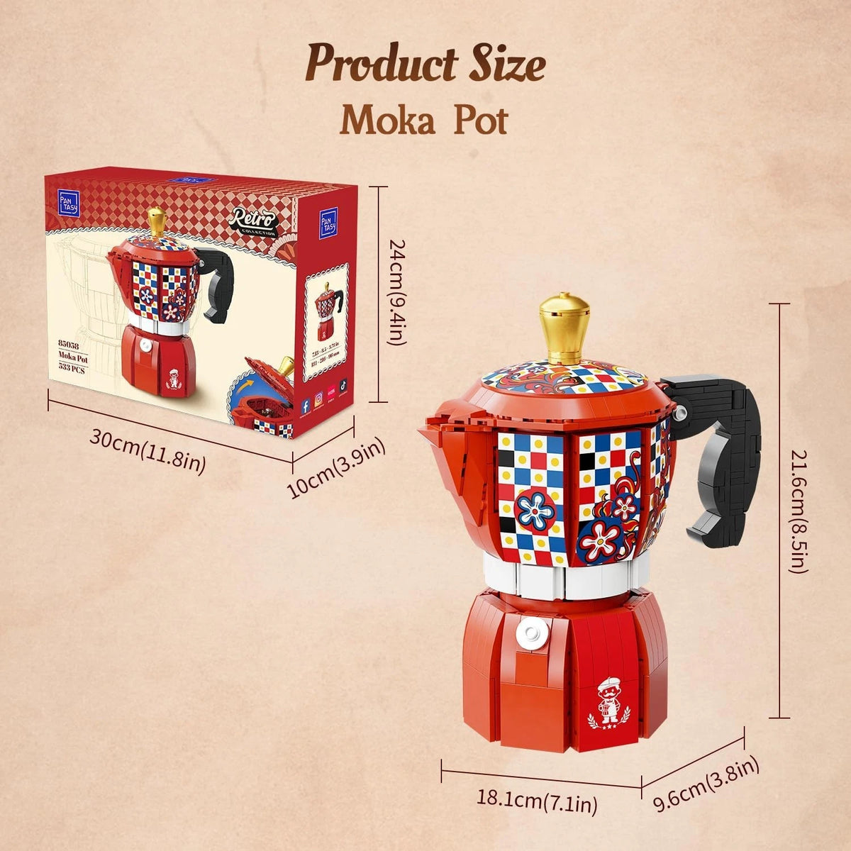 Pantasy 85058 Retro Collection – Moka Pot Building Blocks Set