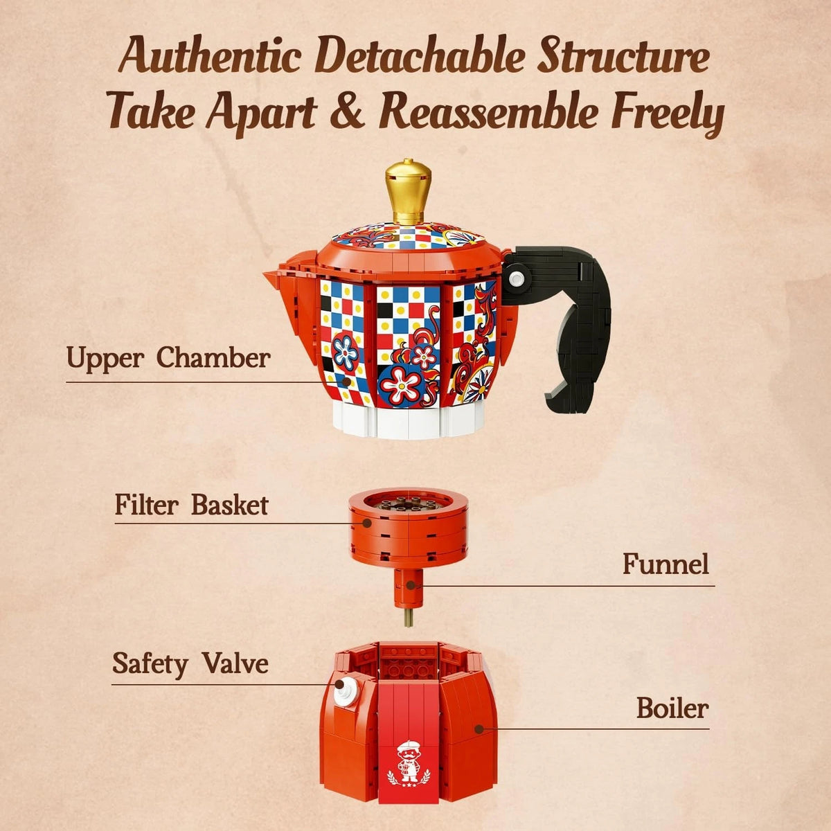 Pantasy 85058 Retro Collection – Moka Pot Building Blocks Set