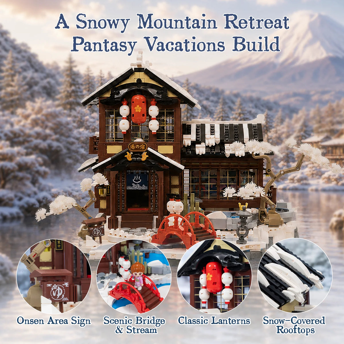 Pantasy 85063 Japanese Onsen Building Set – 2,847 Pieces & 4 Figures