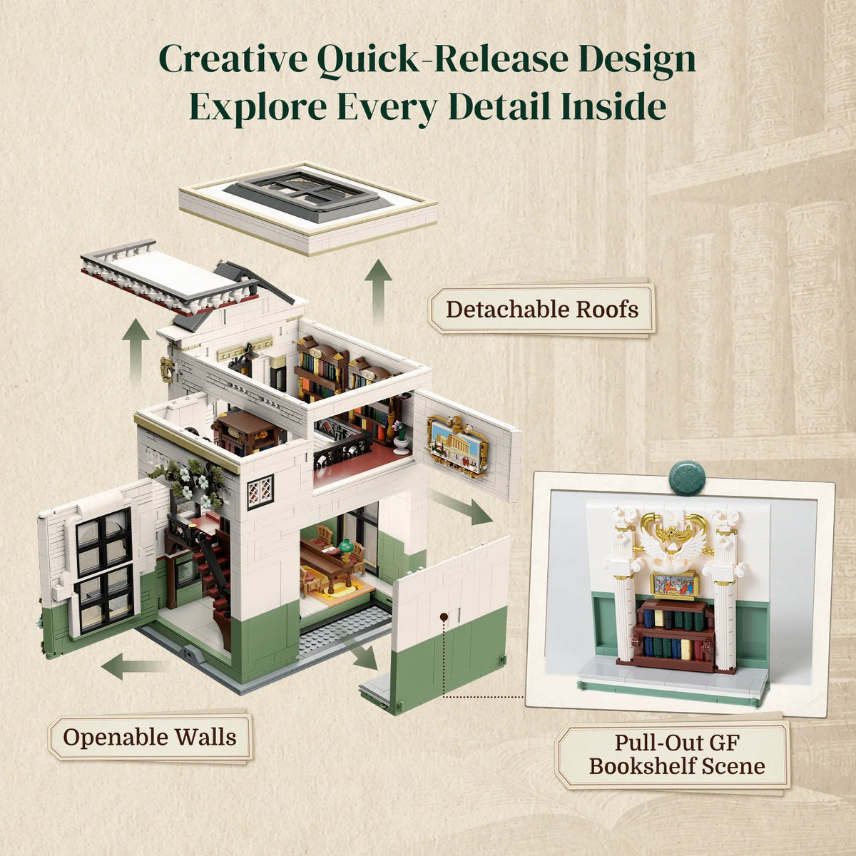 Pantasy 85077 Library Modular Building Set – 2,956 Pieces & 3 Figures