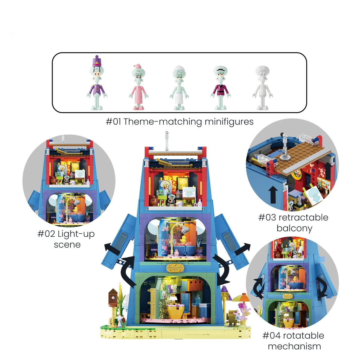 AREA-X AB0078 SpongeBob SquarePants – Squidward's Stone House Building Blocks Set with LED Lights – 1577 Pieces