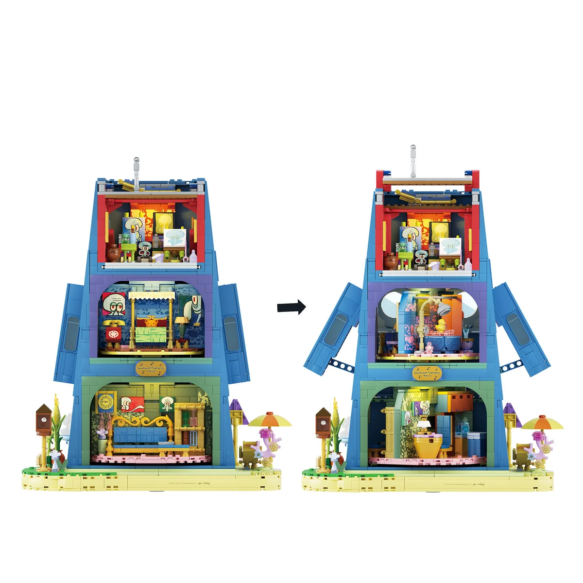 AREA-X AB0078 SpongeBob SquarePants – Squidward's Stone House Building Blocks Set with LED Lights – 1577 Pieces