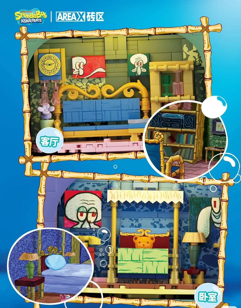 AREA-X AB0078 SpongeBob SquarePants – Squidward's Stone House Building Blocks Set with LED Lights – 1577 Pieces