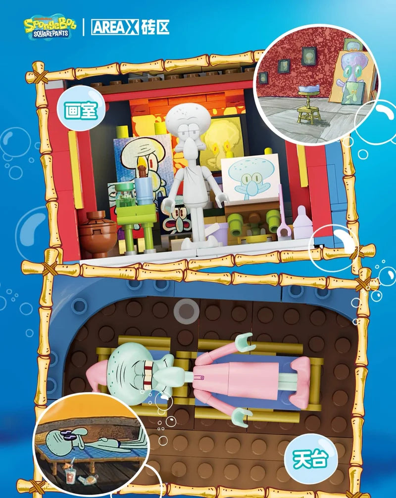 AREA-X AB0078 SpongeBob SquarePants – Squidward's Stone House Building Blocks Set with LED Lights – 1577 Pieces