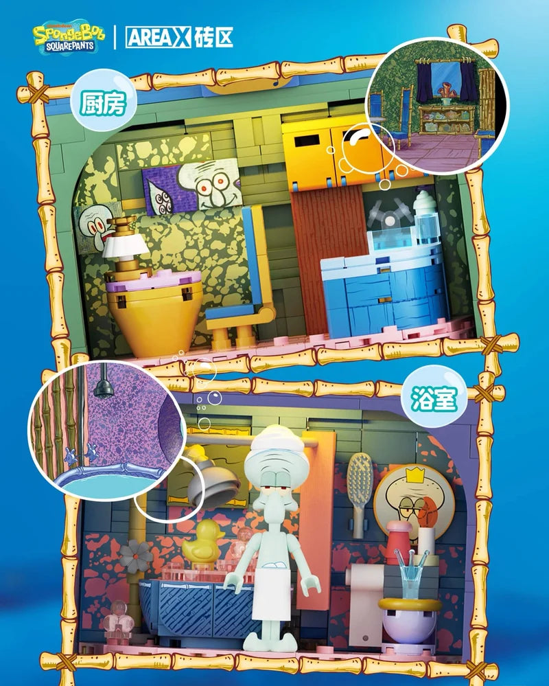 AREA-X AB0078 SpongeBob SquarePants – Squidward's Stone House Building Blocks Set with LED Lights – 1577 Pieces