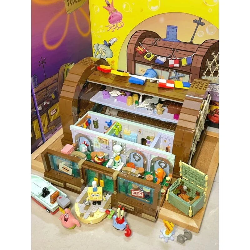 AREA-X AB0027 SpongeBob SquarePants – The Krusty Krab Restaurant Building Blocks Set with LED Lights