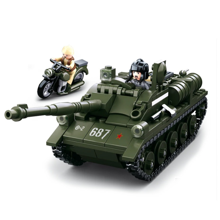 Sluban B0687 WW2 SU-85 TANK Destroyer With 2 Mini Figures