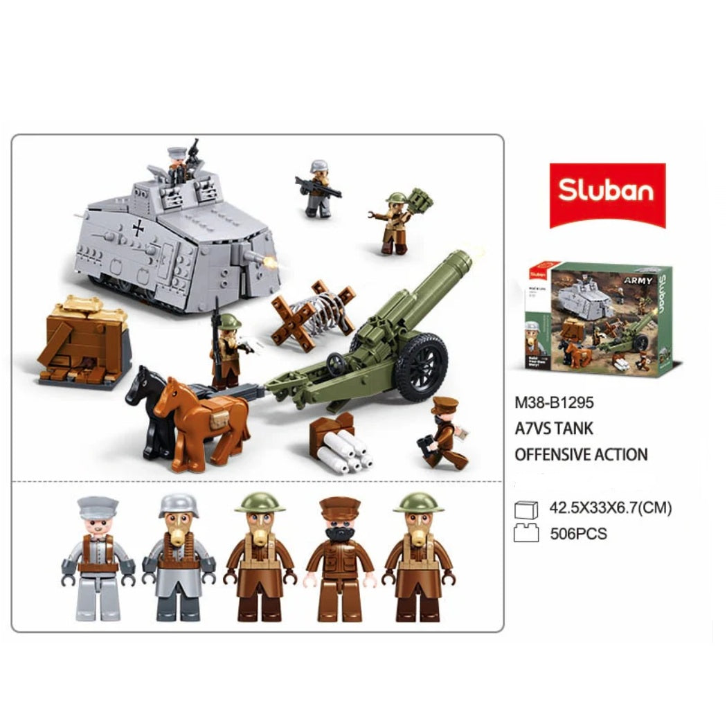 Sluban B1295 WW1 A7V Tank with 5 Minifigures