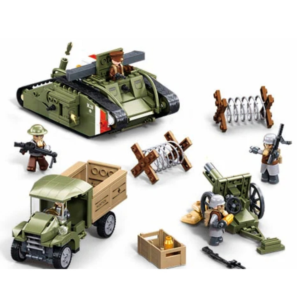 Sluban B1296 WW1 Mark V Tank with 5 Minifigures