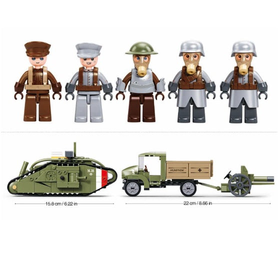 Sluban B1296 WW1 Mark V Tank with 5 Minifigures
