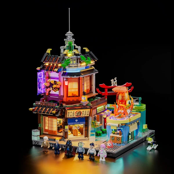 Lumibricks F9073 Cyberpunk Neoncity – Japanese Izakaya Building Blocks with LED Lights | 1987 Pieces
