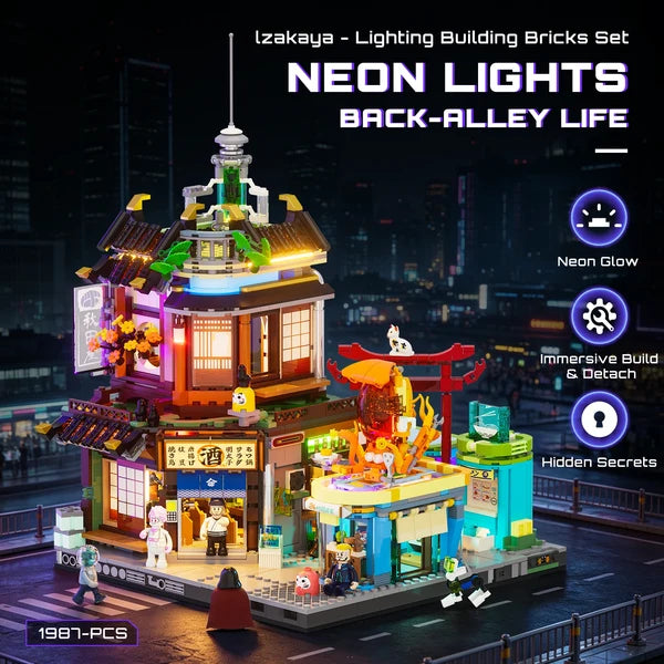 Lumibricks F9073 Cyberpunk Neoncity – Japanese Izakaya Building Blocks with LED Lights | 1987 Pieces