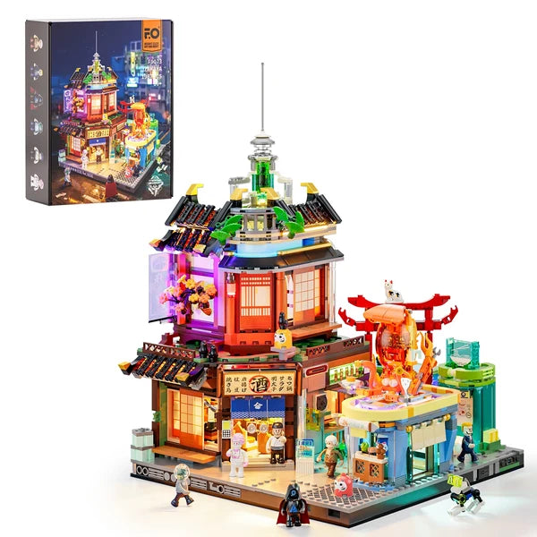 Lumibricks F9073 Cyberpunk Neoncity – Japanese Izakaya Building Blocks with LED Lights | 1987 Pieces