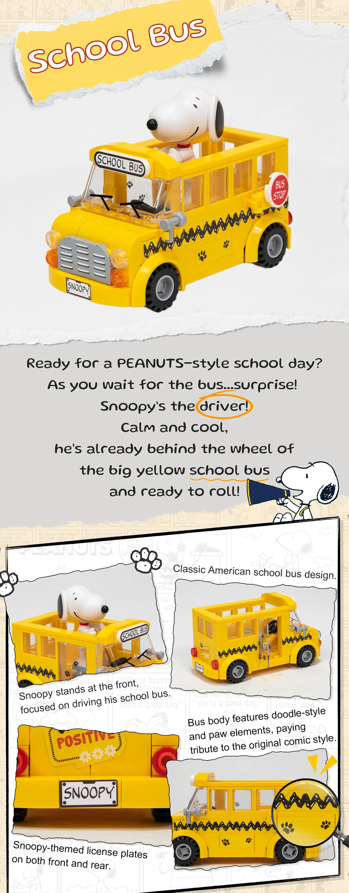 Pantasy 86906 Snoopy Where We Go Series - School Bus