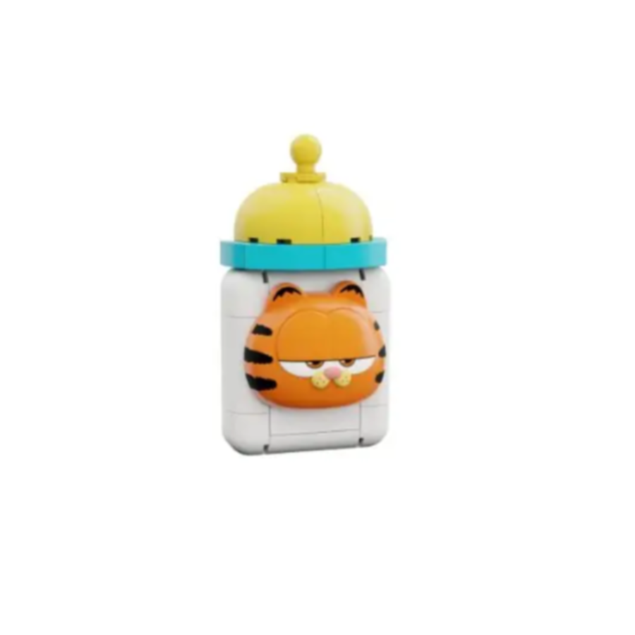 Small figurine of a cartoon cat character with a yellow hat on a white background