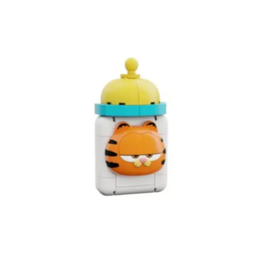 Small figurine of a cartoon cat character with a yellow hat on a white background