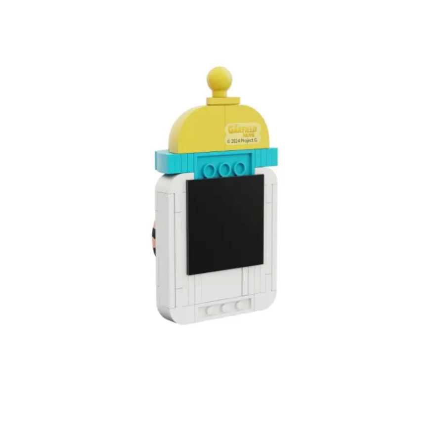 Toy device with a yellow dome and screen on a white background