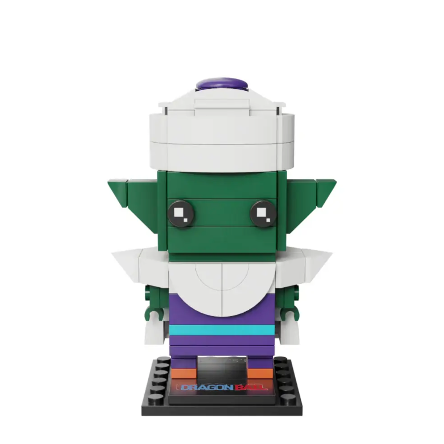 Toy figure made of interlocking bricks on a white background
