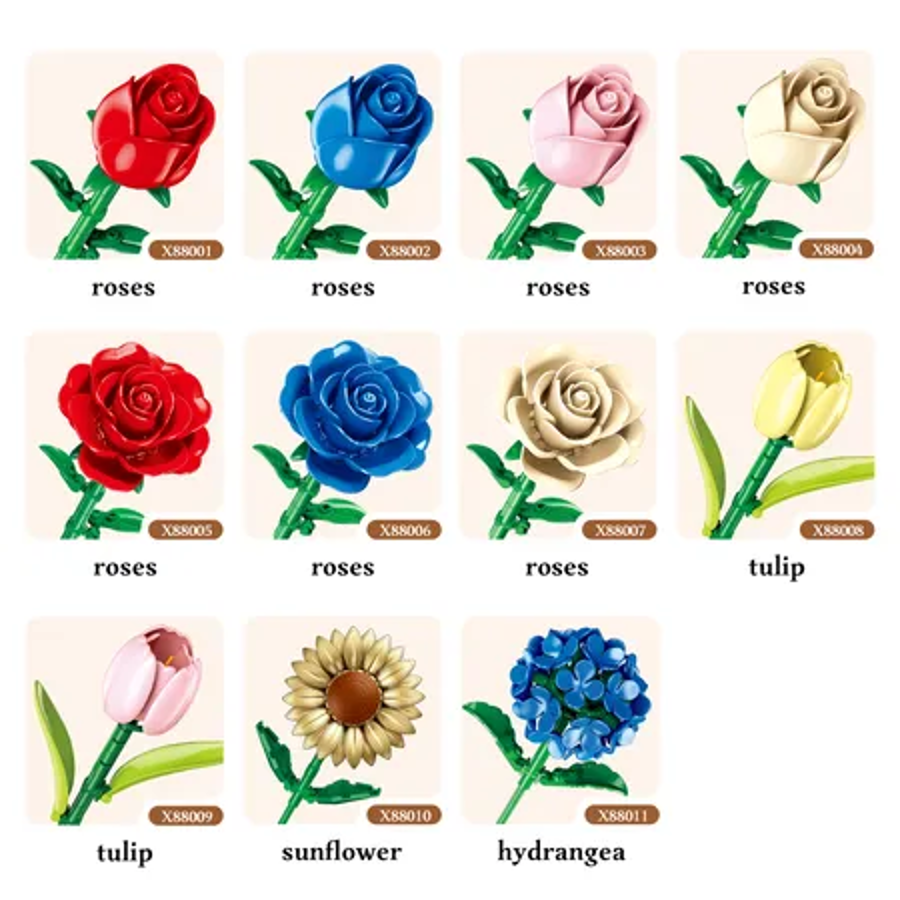 JIESTAR X88001/88002/88004/88008/88010/88011 Build Your Own Flower Bouquet Series