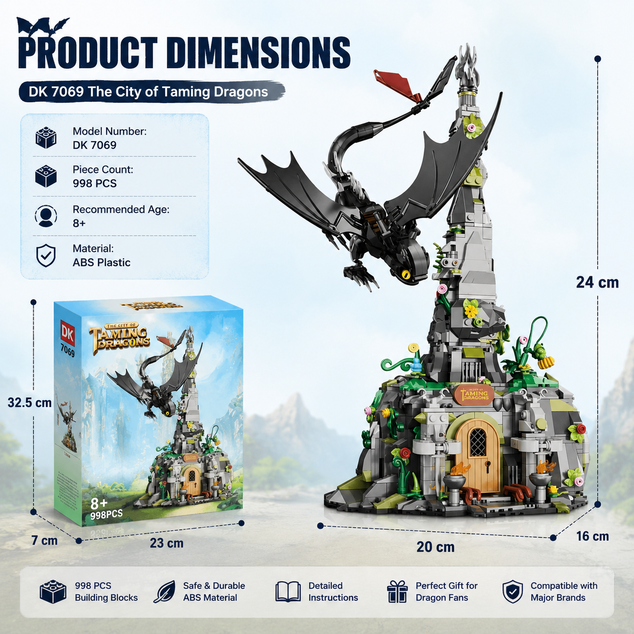 DK 7069 The City of Taming Dragons Building Blocks Set | 998 Pieces
