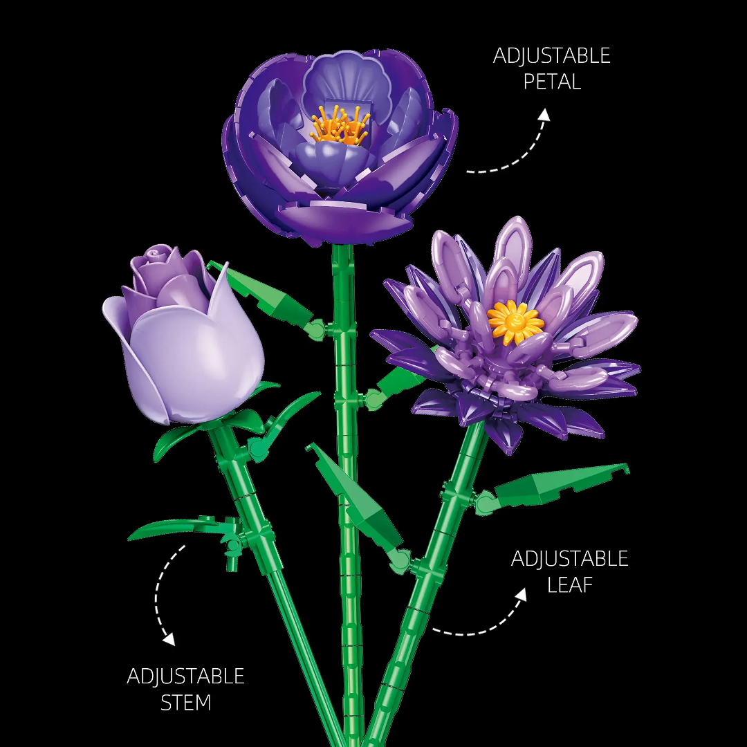 JIESTAR JJ9258 Purple Flower Bouquet Building Block Set