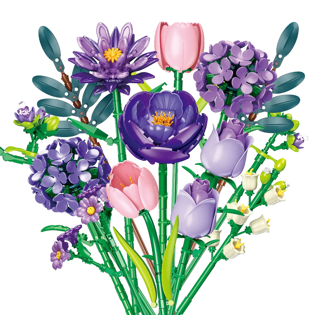 JIESTAR JJ9258 Purple Flower Bouquet Building Block Set